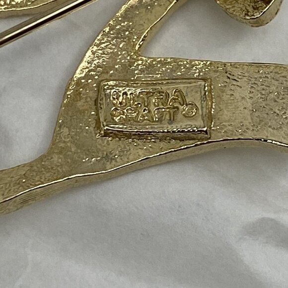 Vintage Ultra Craft Brooch Pin Cat Brushed Gold Tone Open Bow tie Heart Signed - Picture 8 of 8